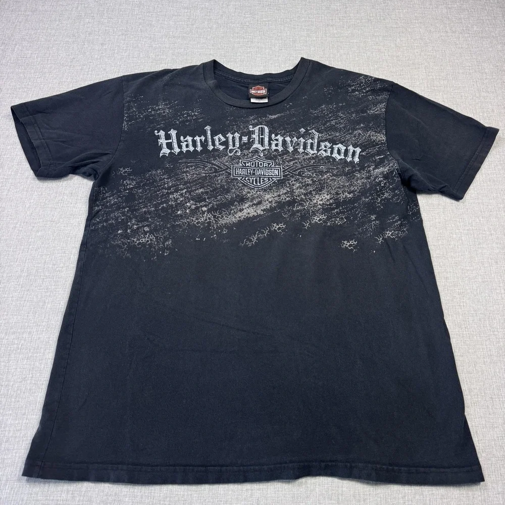 Harley-Davidson‎ Vintage Y2K T-Shirt Mens XL Black Crackle Print Distressed 2004